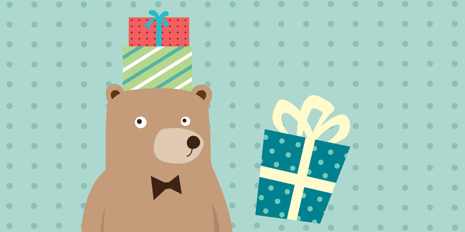 Bear holding presents on his head
