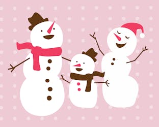 En snemand familie fejrer jul